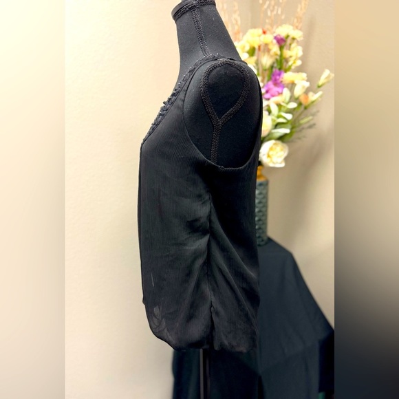 21 Smocked Black Top beading & decorative neckline trim, elastic at waist Size M - Picture 3 of 9